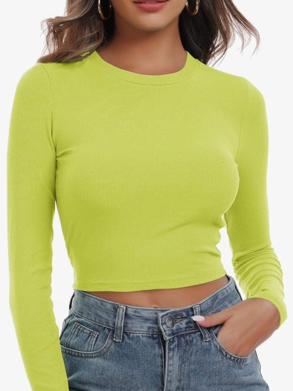 Neon Green Cropped Long Sleeved Tee